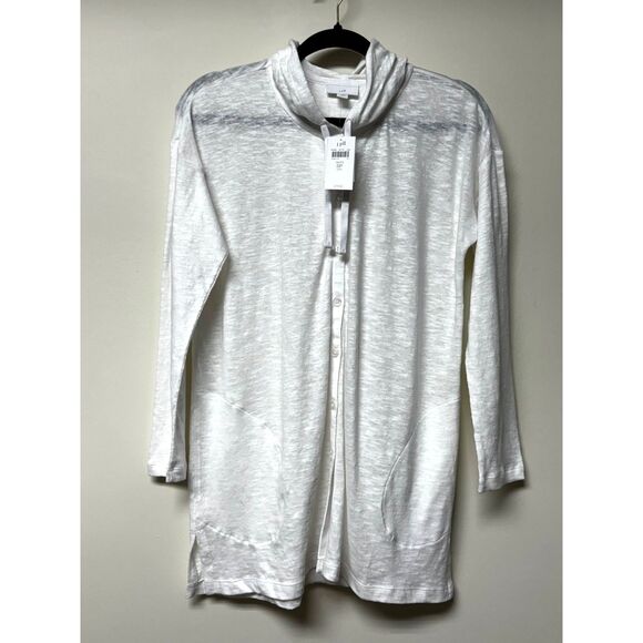 NWT - J. JILL Linen/Cotton Button Front Hooded Tunic Pockets White, Sz SP - Picture 1 of 9